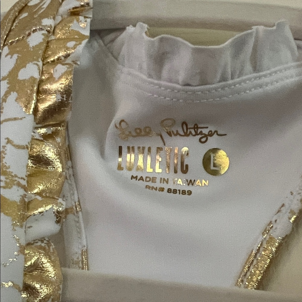 Lilly Pulitzer luxletic gold and white sports bra top - Picture 2 of 4
